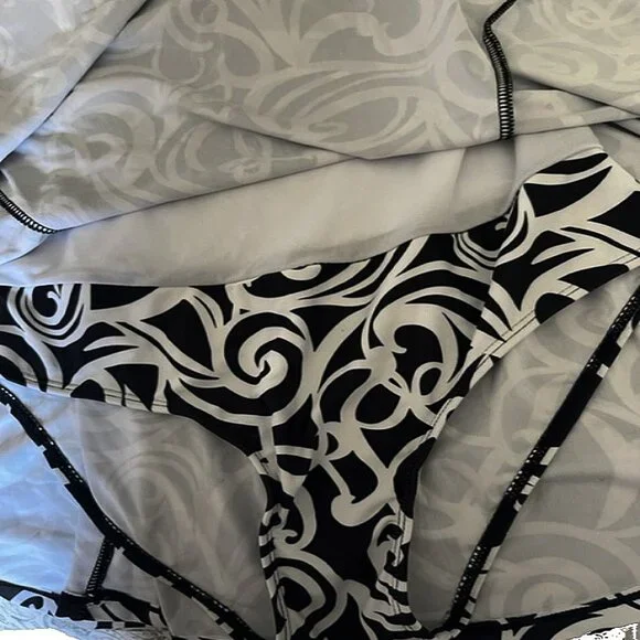 Spaghetti Strap One Piece Swimsuit Graphic Print High Waist Monokini Swimdress M - Picture 8 of 8